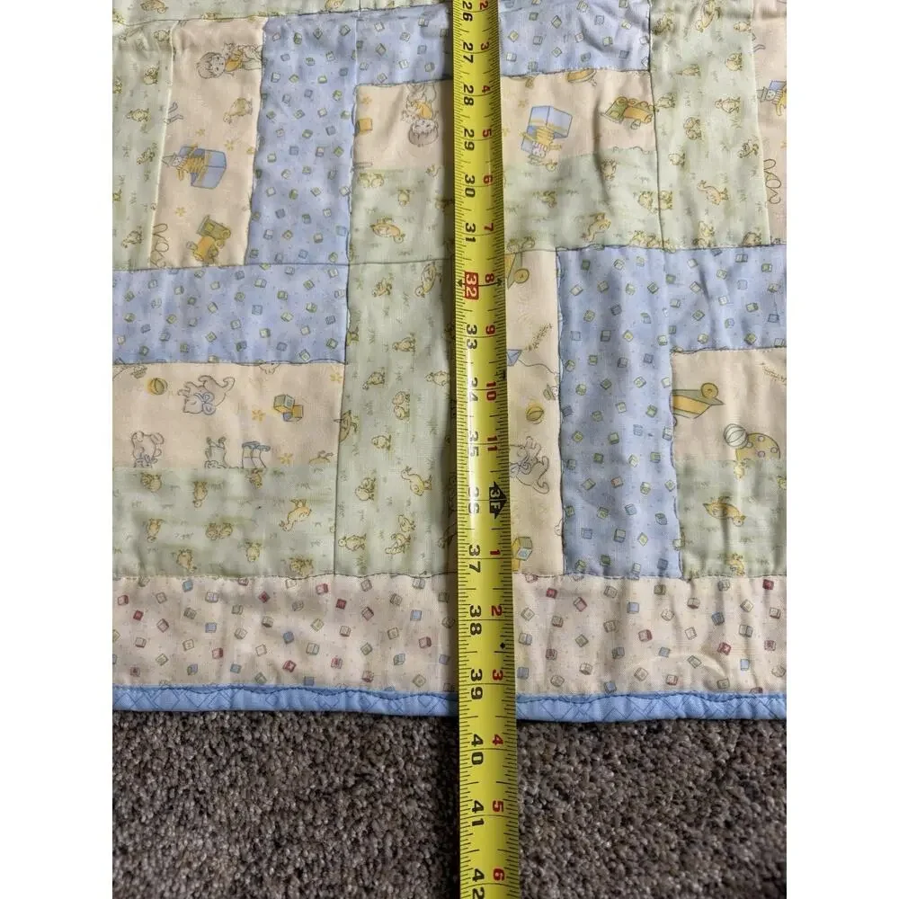 Lap Throw Quilt Handmade Baby Boy Yellow Blue Nursery Theme 40 X 40 In